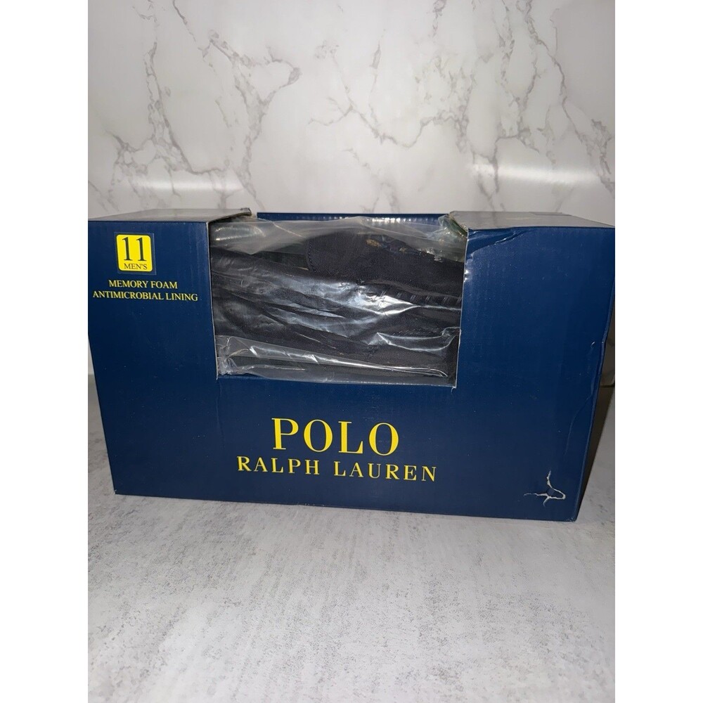 Polo Ralph Lauren Collins Bear Suede Moccasin Slippers Navy Size 11 - Picture 10 of 12